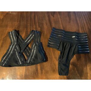NWOT Very Sexy Size Large Panties and Bra Set Black Shimmer Stripe 2 Pieces NEW